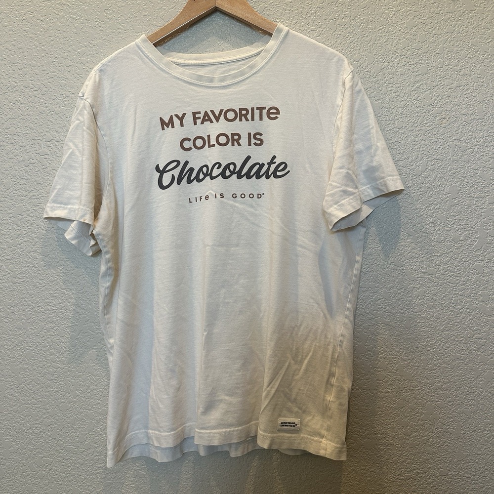 Life Is Good Men's Crusher Lite Large Tan T-Shirt My Favorite Color Is Chocolate